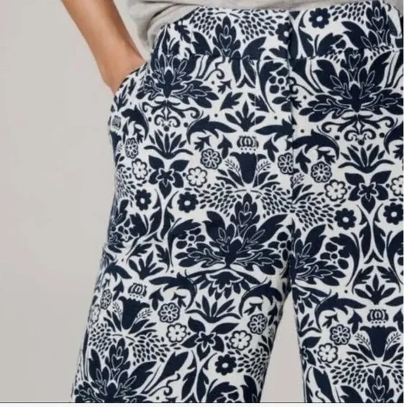 Boho linen navy and white floral print wide leg linen trouser pants- loft - Picture 2 of 3